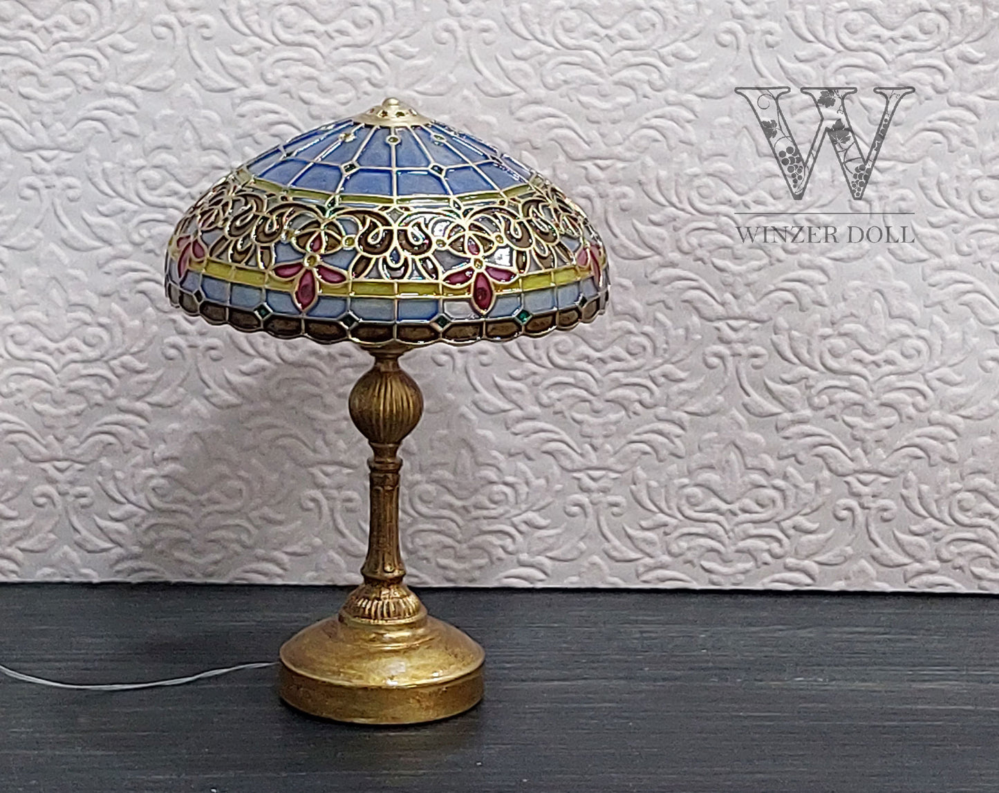 Tiffany Style stained glass lamp with LED, Snow Clematis