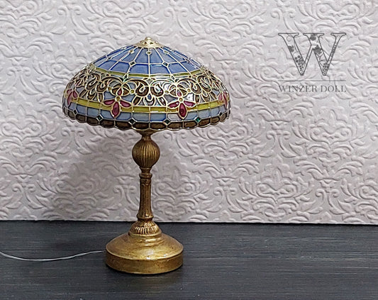 Tiffany Style stained glass lamp with LED, Snow Clematis