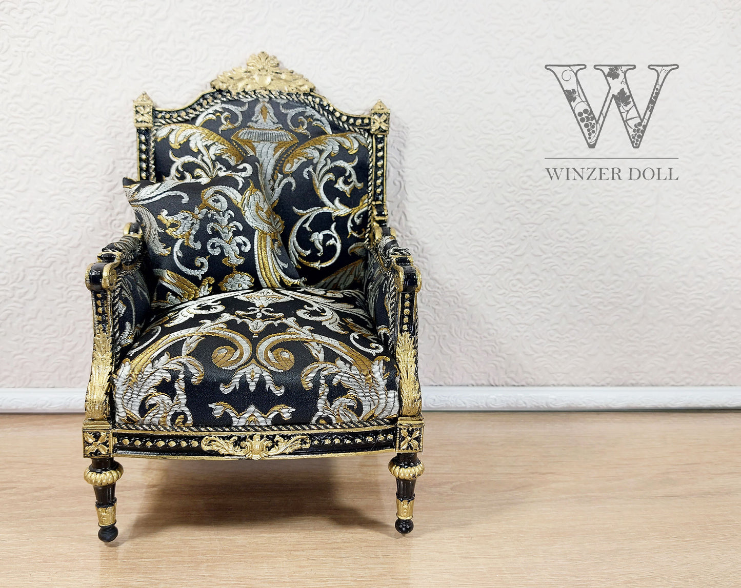 Classical armchair for dolls, Louis XVI style, black
