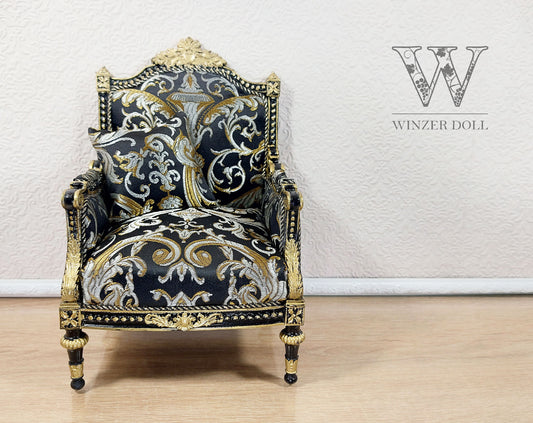 Classical armchair for dolls, Louis XVI style, black