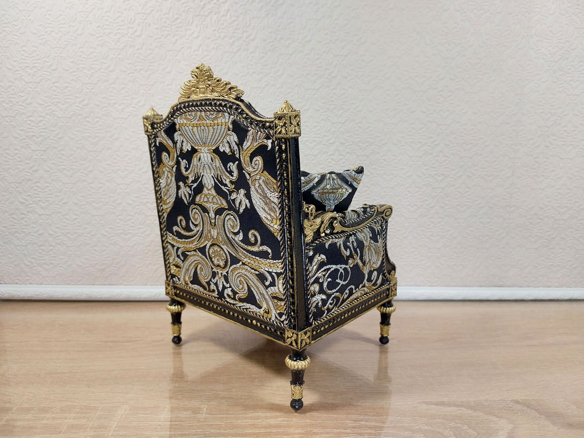 Classical armchair for dolls, Louis XVI style, black