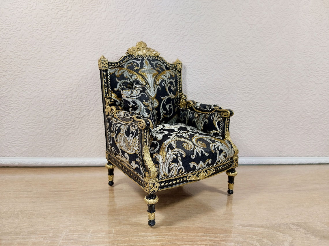 Classical armchair for dolls, Louis XVI style, black