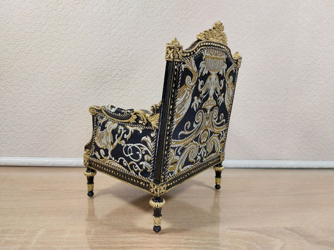 Classical armchair for dolls, Louis XVI style, black