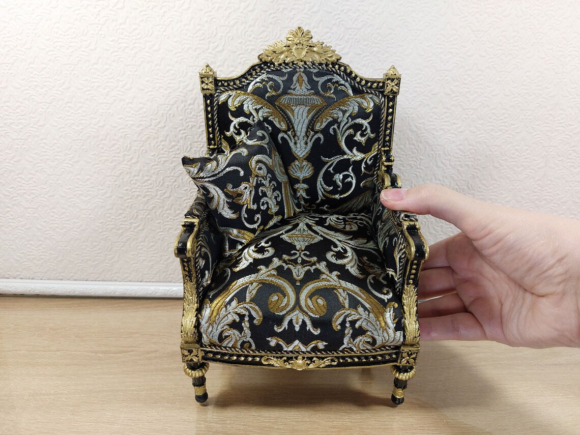 Classical armchair for dolls, Louis XVI style, black