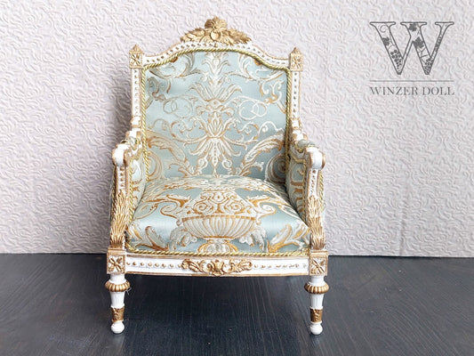Classical armchair for dolls, Louis XVI style, white & azure
