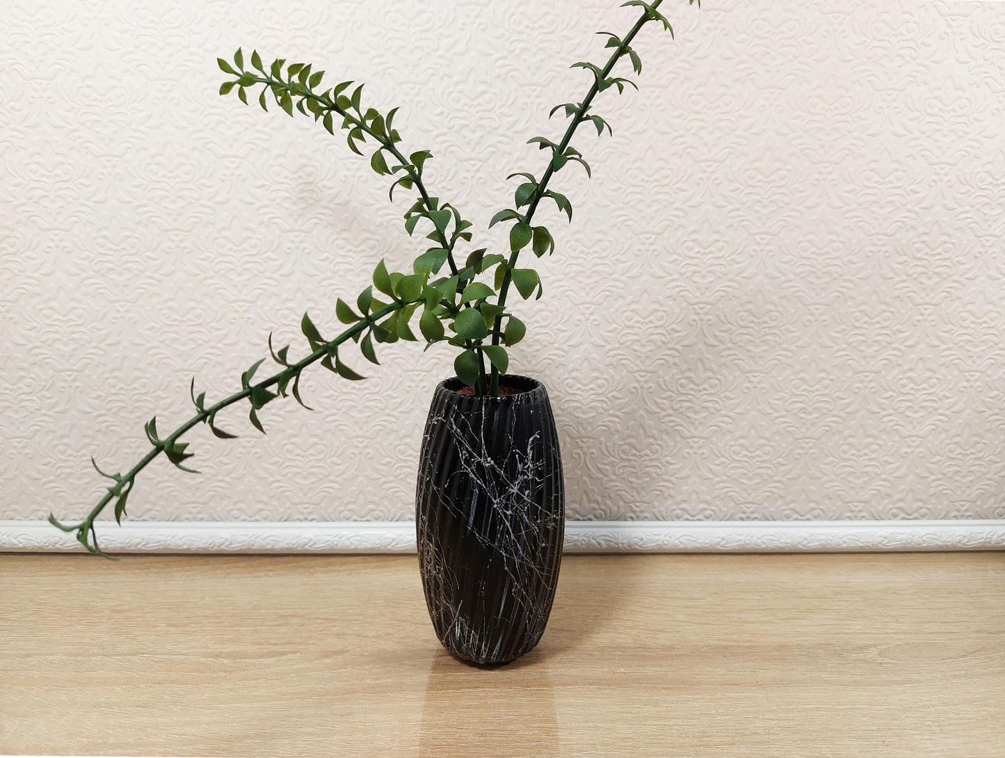 Miniature artificial plants in pots, set of 5 pcs, black