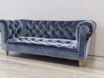 Chesterfield sofa for dolls, gray velvet