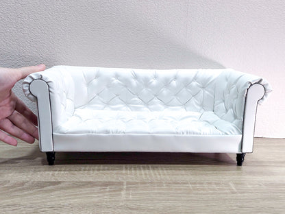Chesterfield sofa for dolls, artificial leather, white