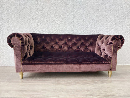 Chesterfield sofa for dolls, brown velvet