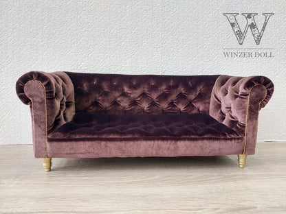 Chesterfield sofa for dolls, brown velvet