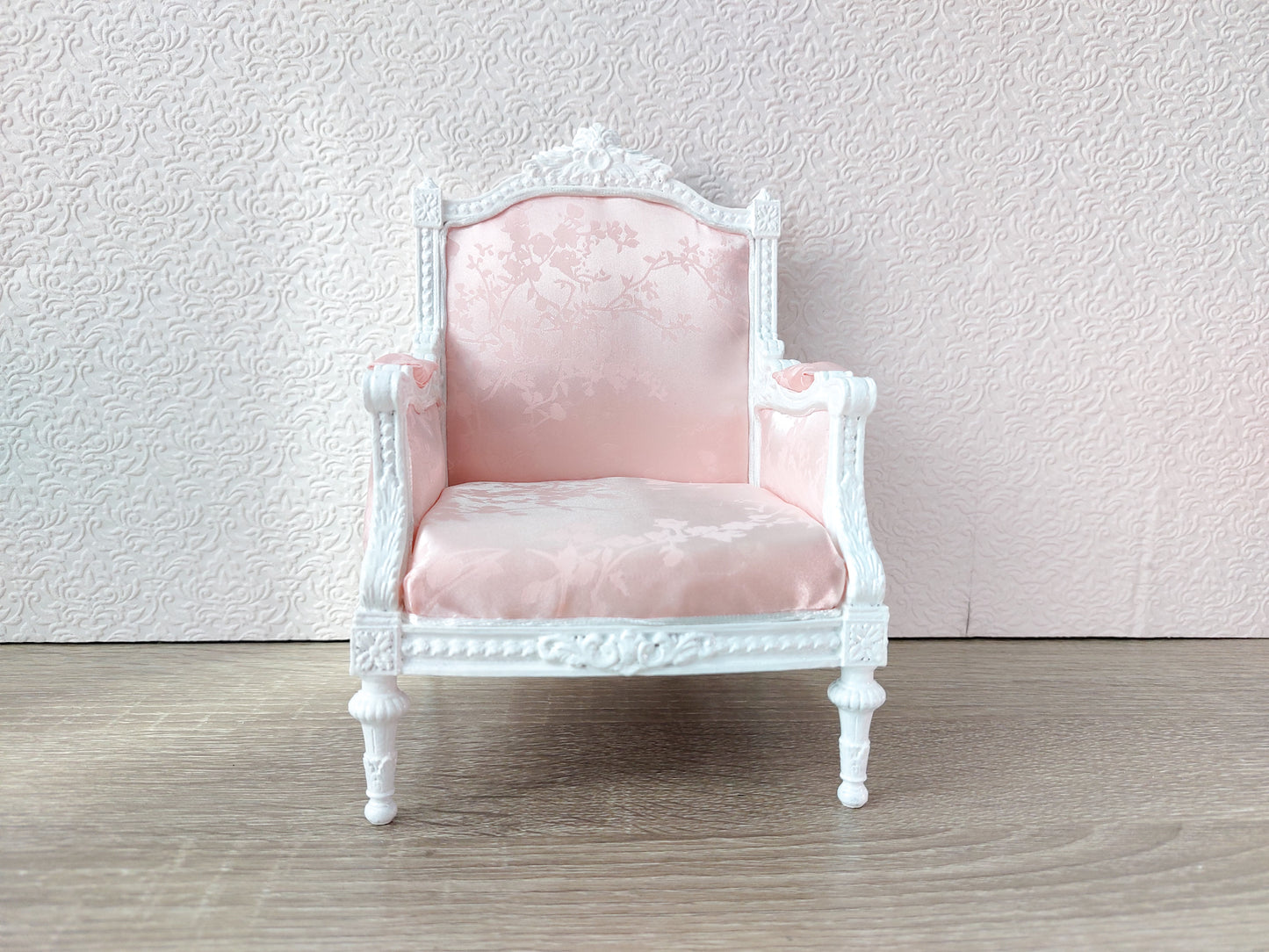 Classical armchair for dolls, Louis XVI style, white & pale pink