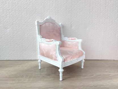 Classical armchair for dolls, Louis XVI style, white & pale pink
