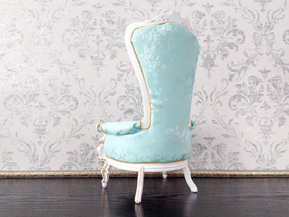 Baroque throne for dolls, white & mint