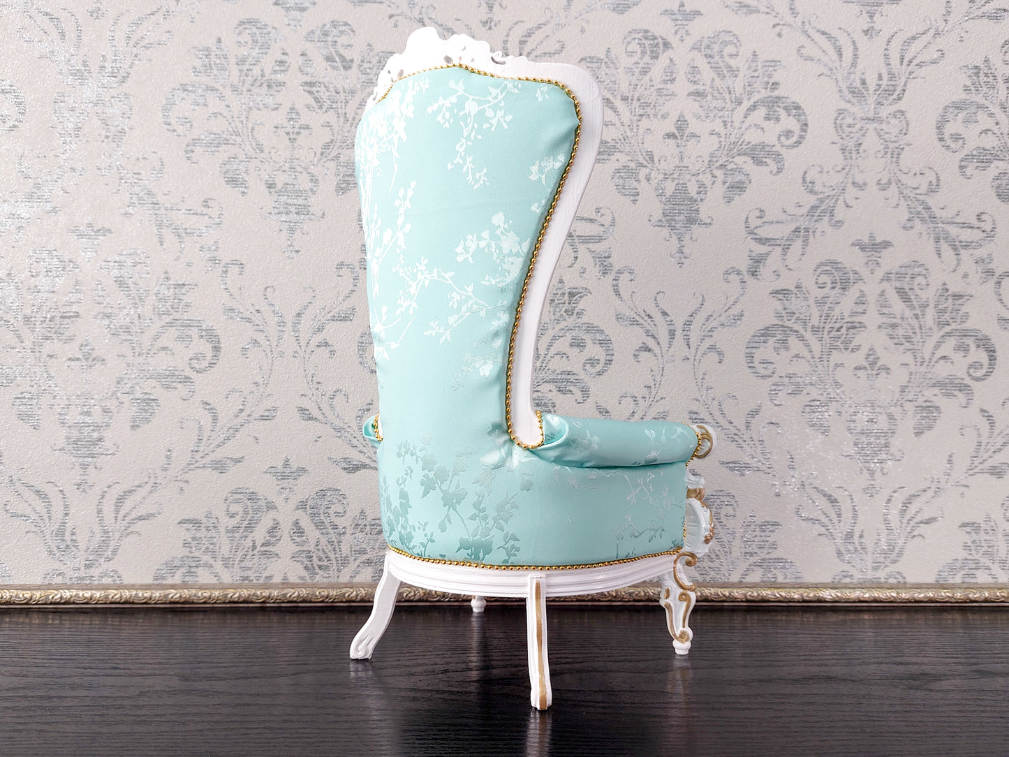 Baroque throne for dolls, white & mint