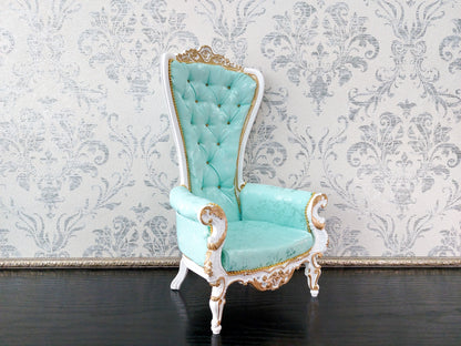 Baroque throne for dolls, white & mint