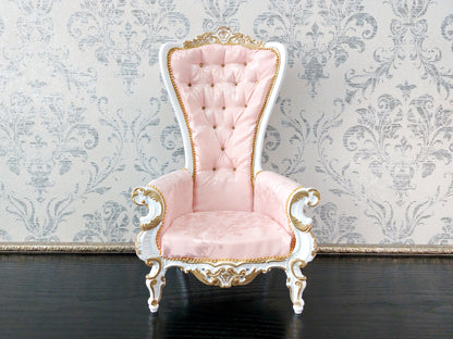 Baroque throne for dolls, white & pink