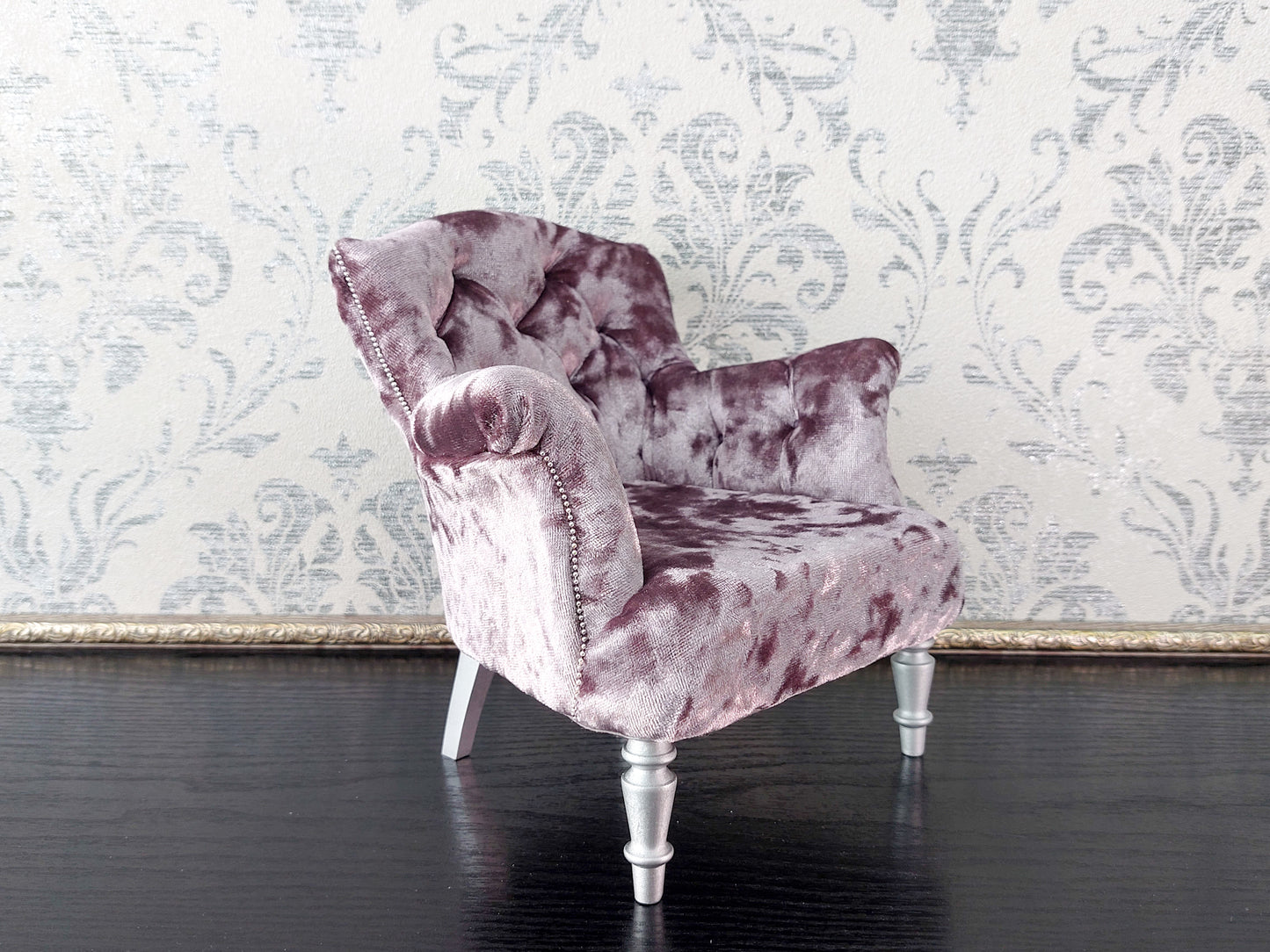 Chesterfield low chair, purple velvet