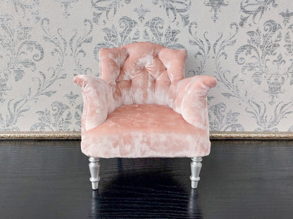 Chesterfield low chair, pink velvet