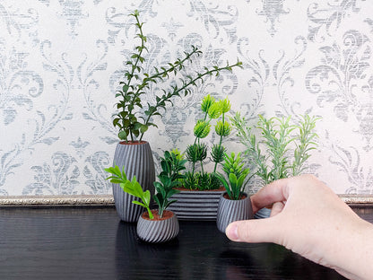 Miniature artificial plants in pots, set of 5 pcs, gray