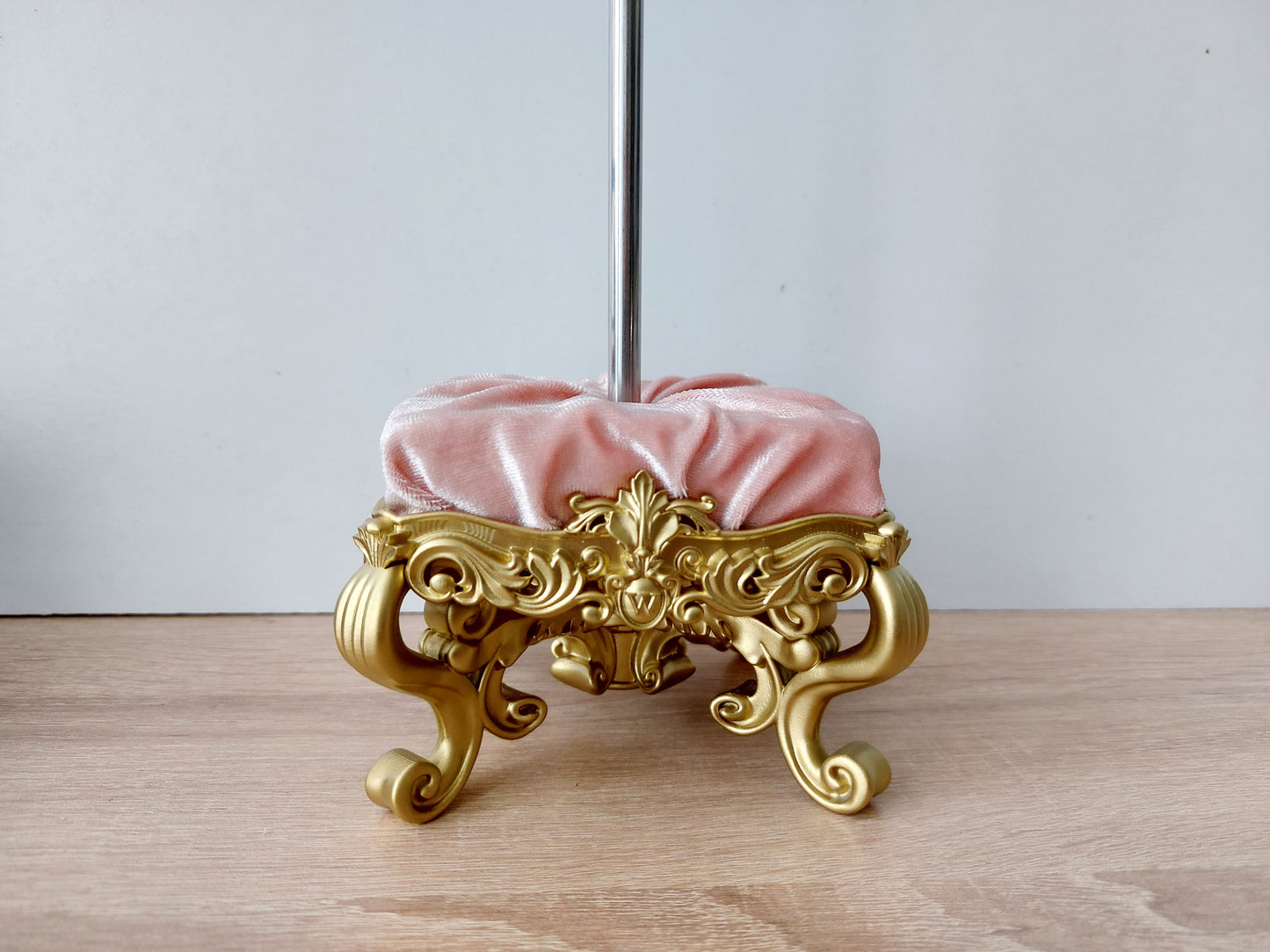 Reserved - doll posing stand, gold & pink