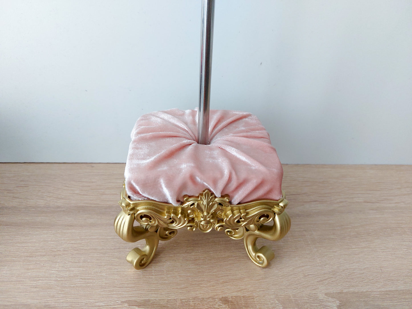Reserved - doll posing stand, gold & pink
