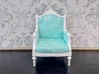 Classical armchair for dolls, Louis XVI style, white & mint