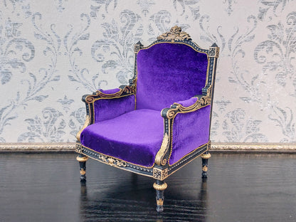 Classical armchair for dolls, Louis XVI style, black & purple