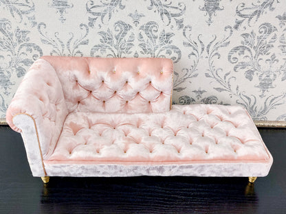 Chesterfield chaise lounge, pink velvet