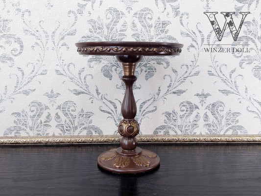 Baroque round table for dolls, brown