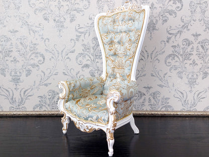 Baroque throne for dolls, white & azure