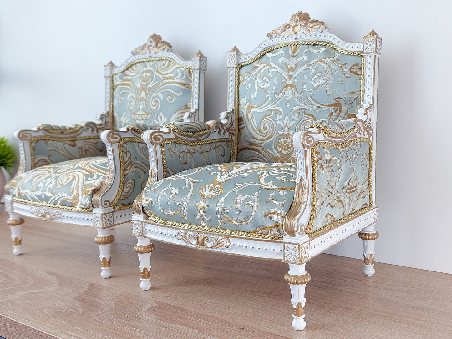 Reserved - 1/4 classic armchair white & pale blue Louis XVI style, 2 pcs