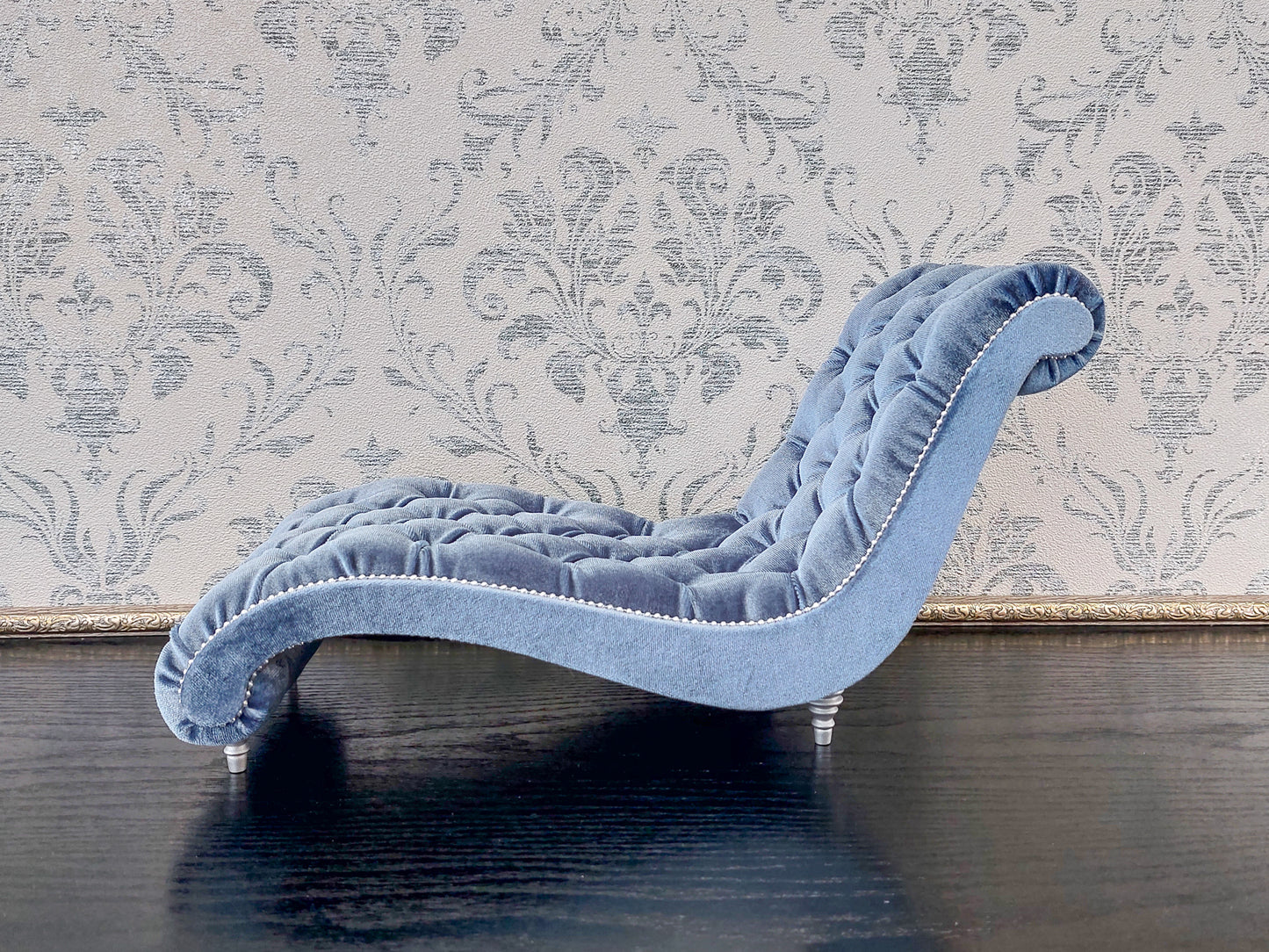 Reserved - Chaise lounge wave, Chesterfield queen, blue gray velvet