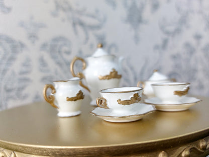 Doll tea set for two persons, white & gold