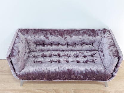 Modern sofa for dolls, mauve velvet