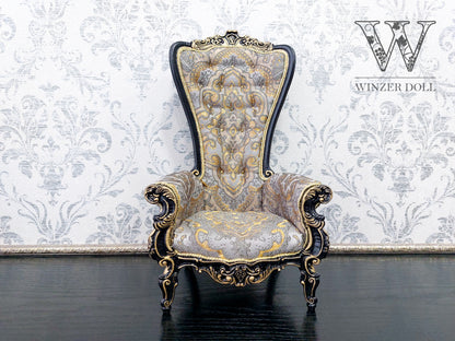 Baroque throne for dolls, black & gold