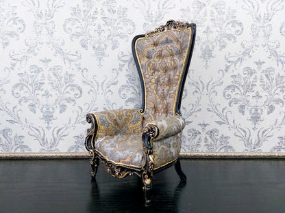 Baroque throne for dolls, black & gold