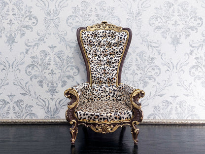 Baroque throne for dolls, brown & leopard print