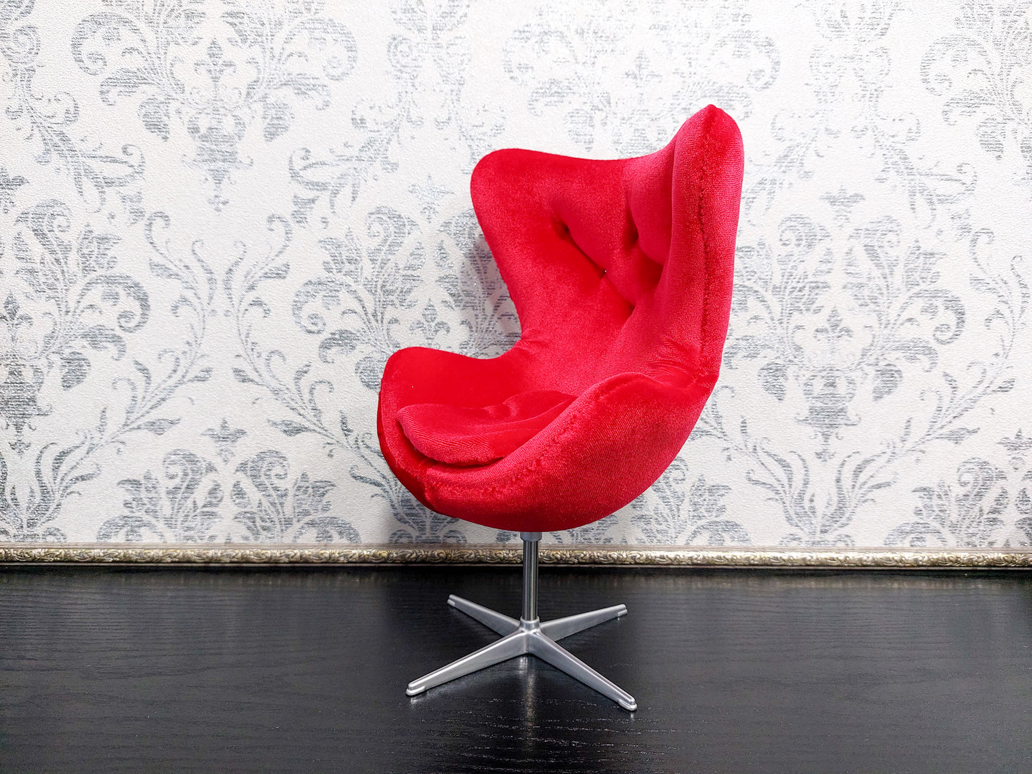 Egg chair, red velvet