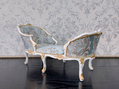 Daybed Louis XV mid-18th century for dolls, white & blue