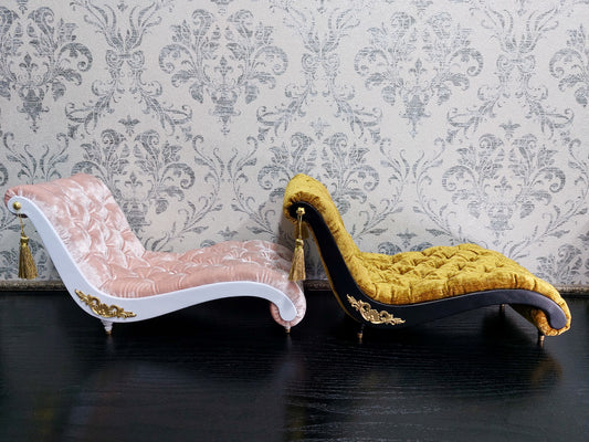 Reserved - Two chaise lounges, Antoinette chair, doll stand