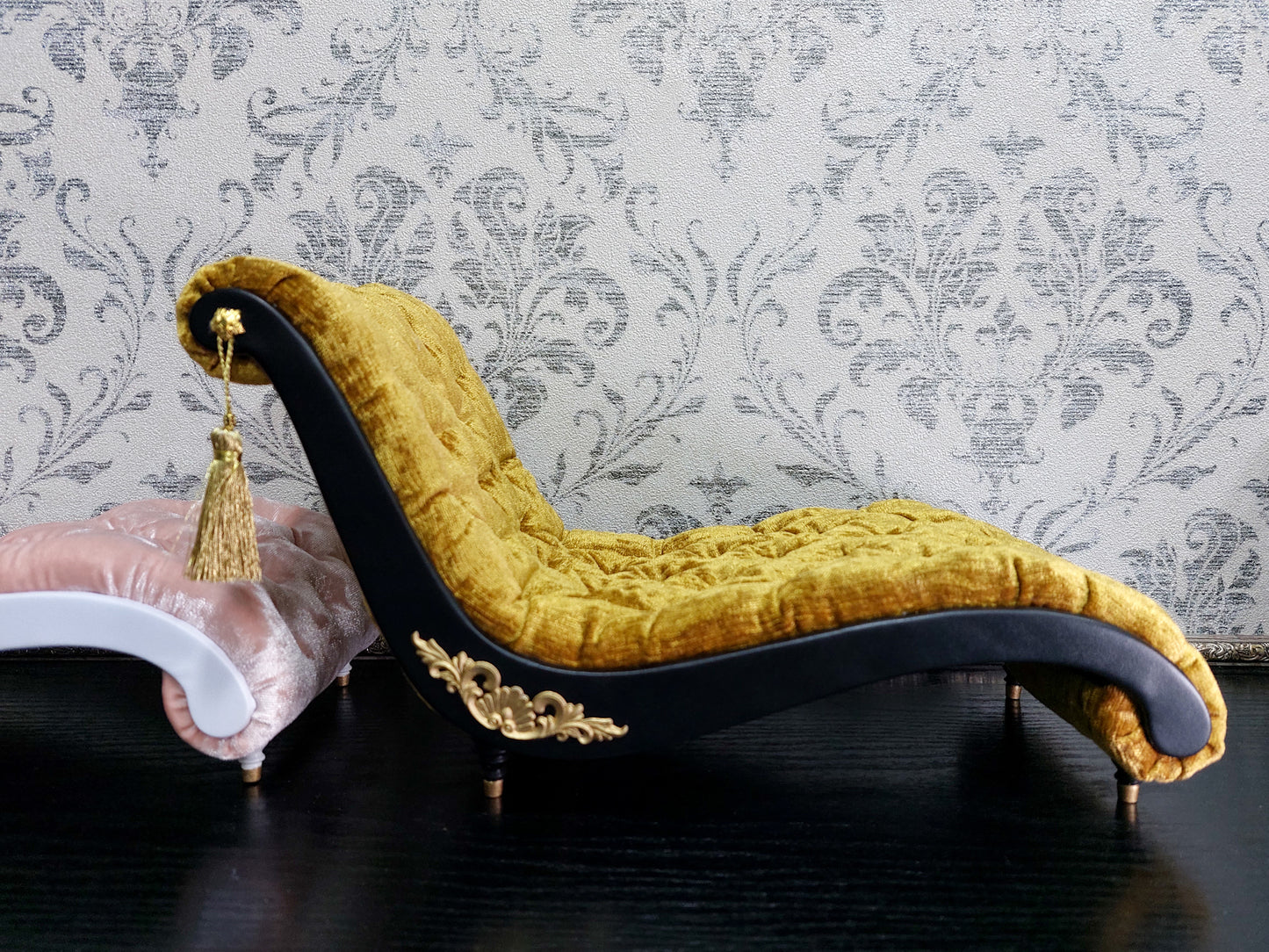 Reserved - Two chaise lounges, Antoinette chair, doll stand