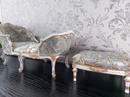 Reserved - Daybed Louis XV, ottoman, white & azure