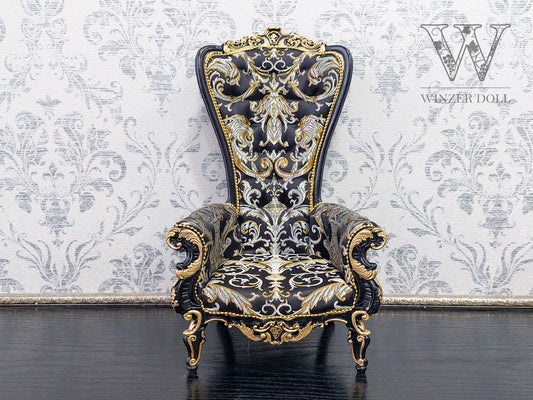 Baroque throne for dolls, black