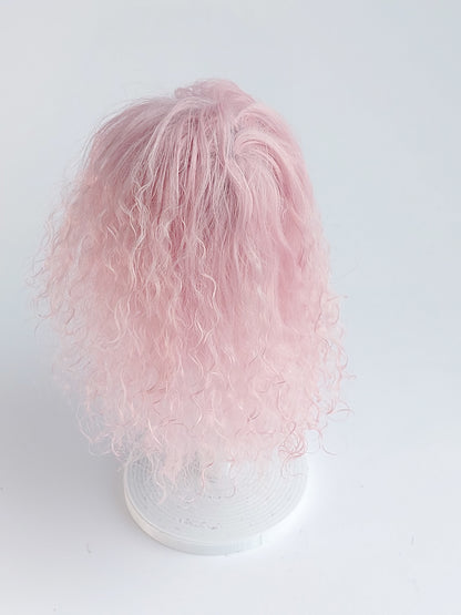 Wig wavy, pink, lamb fur