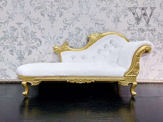 Florence Carved Chaise Longue, gold & white