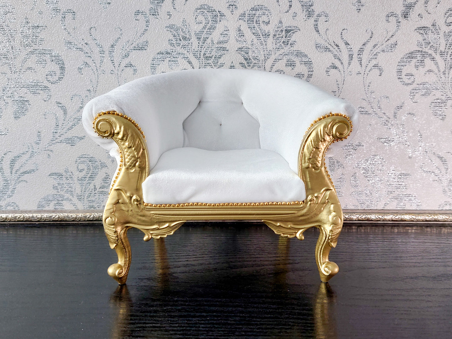 Florence Carved Armchair, gold & white