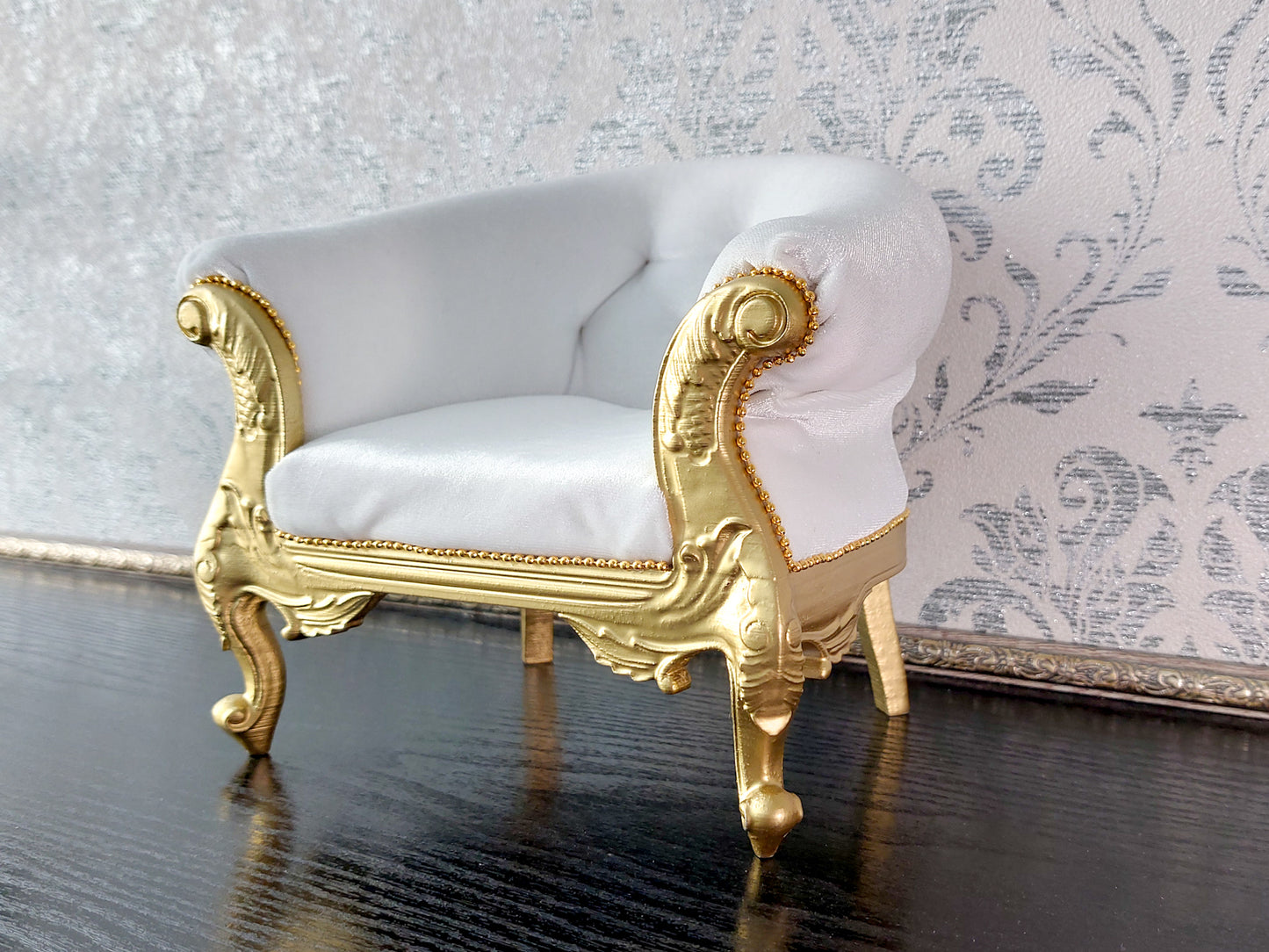 Florence Carved Armchair, gold & white
