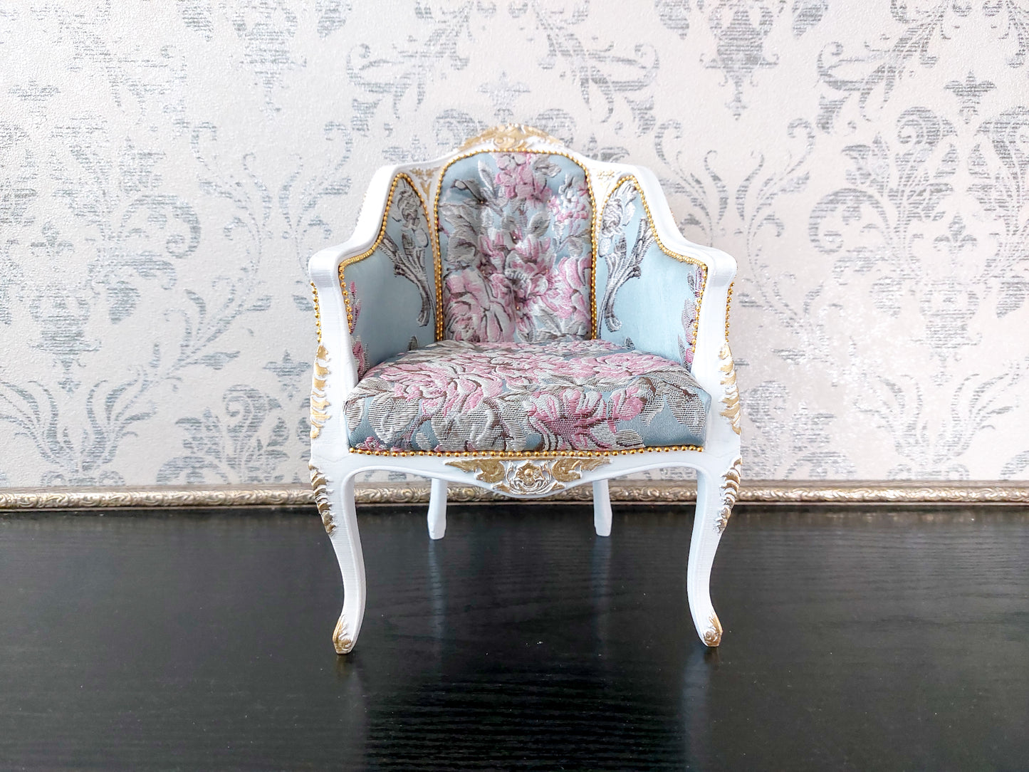 Reserved - 1/4 French armchair white & blue