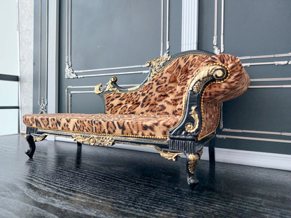 Florence Carved Chaise Longue, black & leopard print