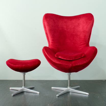 Reserved - 1/4 Egg-chair with ottoman, red velvet